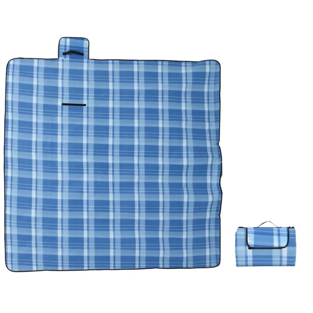 Vidaxl picknickkleed opvouwbaar geruit 200x200 cm fluweel blauw