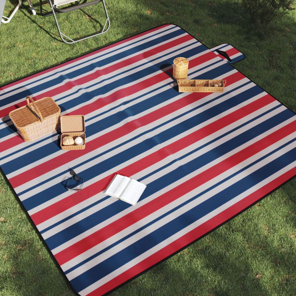 Vidaxl picknickkleed opvouwbaar strepen 200x200 cm fluweel blauw rood