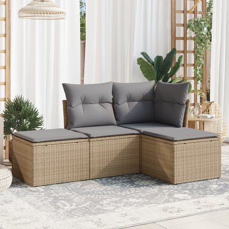 Vidaxl 4-delige loungeset met kussens poly rattan beige