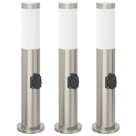 Vidaxl bolderverlichting met stopcontact 3 stuks 50 cm roestvrij staal ip44
