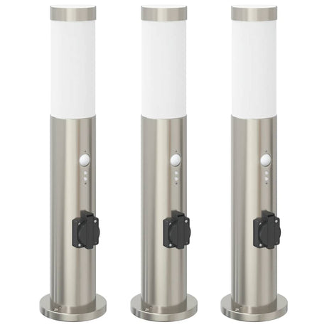 Vidaxl bolderverlichting met sensor en stopcontact 3 stuks 50 cm roestvrij staal ip44