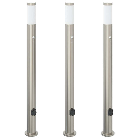 Vidaxl bolderverlichting met sensor en stopcontact 3 stuks 110 cm roestvrij staal ip44