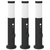 Vidaxl bolderverlichting met sensor en stopcontact 3 stuks 50 cm roestvrij staal ip44