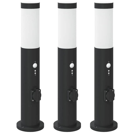 Vidaxl bolderverlichting met sensor en stopcontact 3 stuks 50 cm roestvrij staal ip44