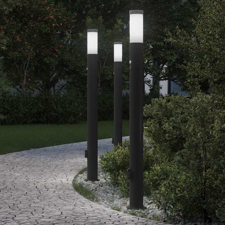 Vidaxl bolderverlichting met sensor en stopcontact 3 stuks 110 cm roestvrij staal ip44