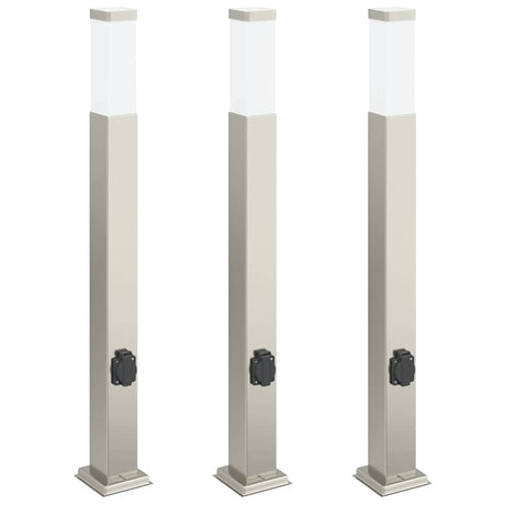 Vidaxl bolderverlichting met stopcontact 3 stuks 80 cm rvs ip44