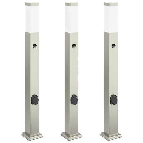 Vidaxl bolderverlichting met sensor en stopcontact 3 stuks 80 cm roestvrij staal ip44