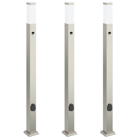 Vidaxl bolderverlichting met sensor en stopcontact 3 stuks 110 cm roestvrij staal ip44