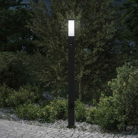 Vidaxl bolderarmatuur met sensor en stopcontact 110 cm zwart ip44