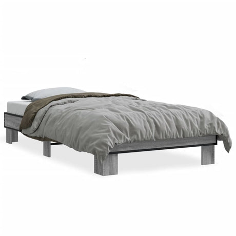 Vidaxl bedframe bewerkt hout en metaal grijs sonoma eiken 100x200 cm