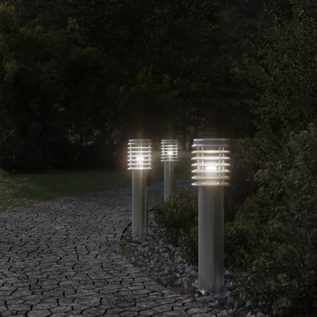 VidaXL Buitenvloerlampen 3 st stopcontact 60 cm roestvrijstaal zilver