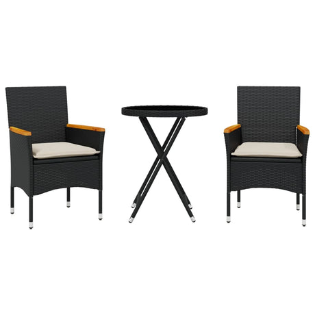 Vidaxl 3-delige bistroset met kussens poly rattan en glas zwart