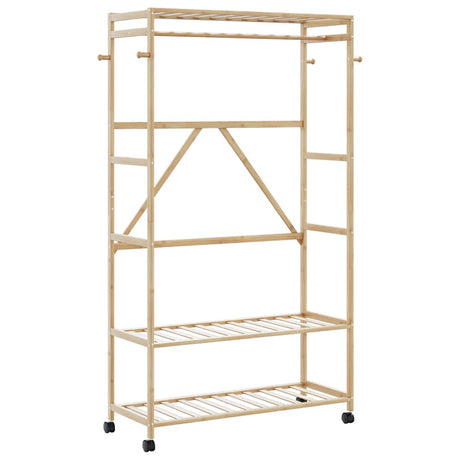 Vidaxl kledingrek met schappen en wielen 110x40x180 cm bamboe