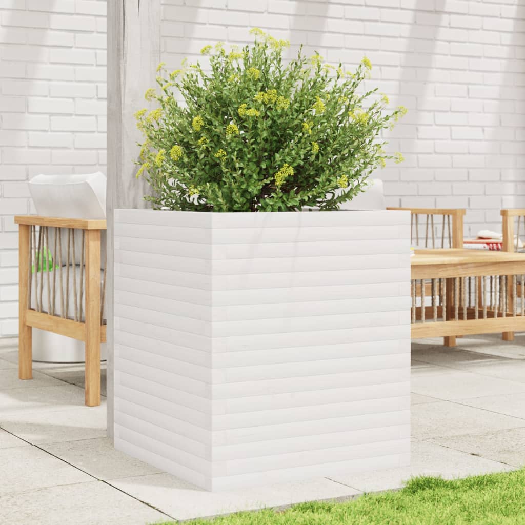 VidaXL Plantenbak 60x60x68,5 cm massief grenenhout wit