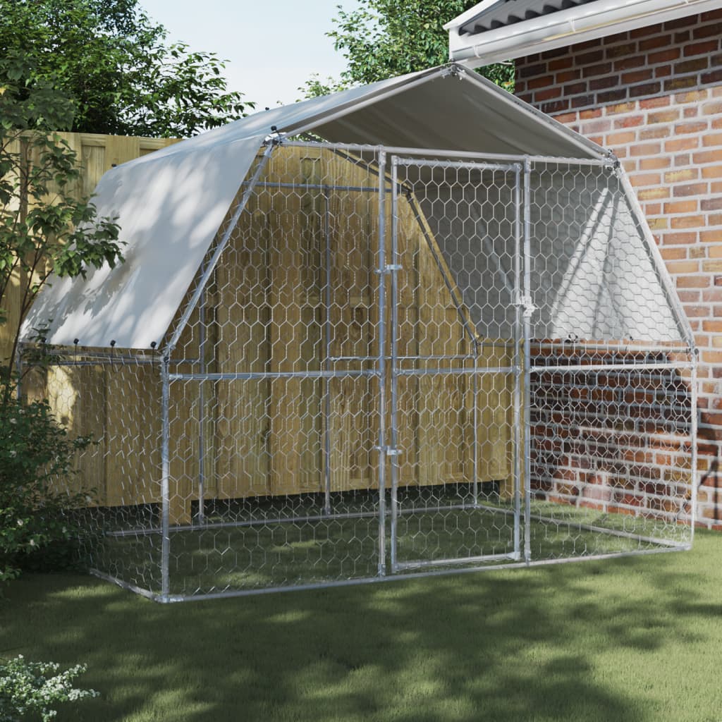 VidaXL Hondenkennel met dak en deur gegalvaniseerd staal zilverkleurig