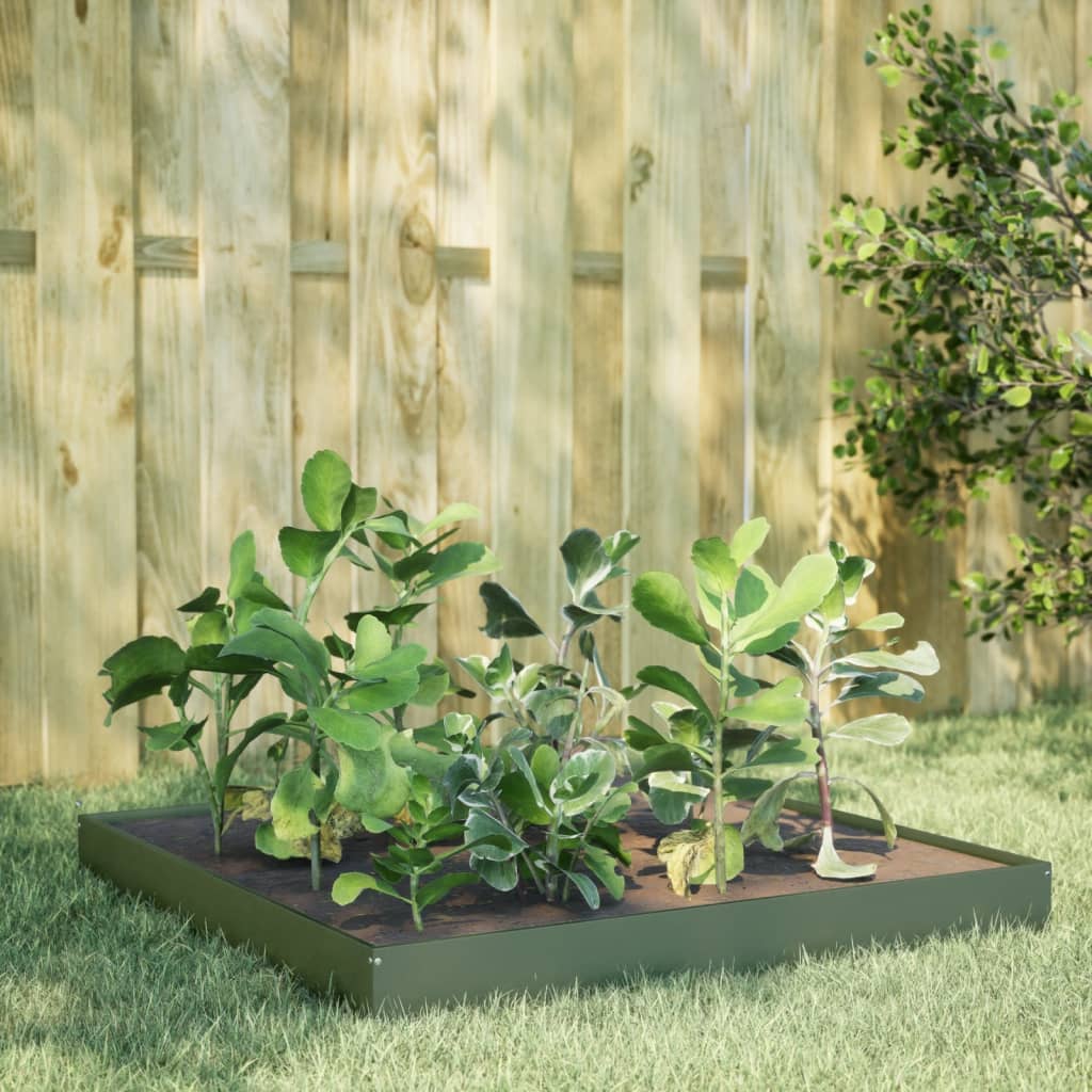 Vidaxl plantenbak verhoogd 100x100x18,5 cm staal olijfgroen