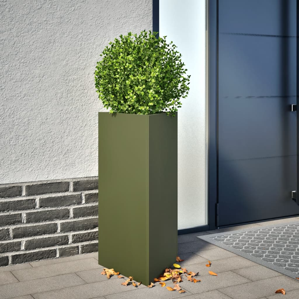 Vidaxl plantenbak driehoek 40x34,5x70 cm staal olijfgroen
