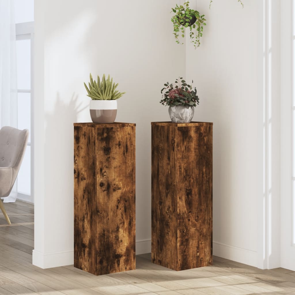 Vidaxl plantenstandaards 2 st 25x25x80 cm bewerkt hout gerookt eiken