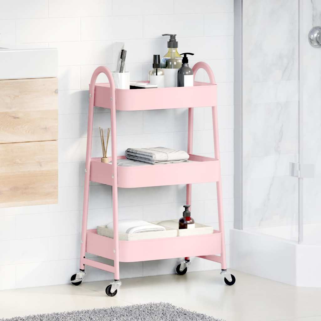 Vidaxl opbergtrolley 3-laags 42x41,5x77 cm staal roze