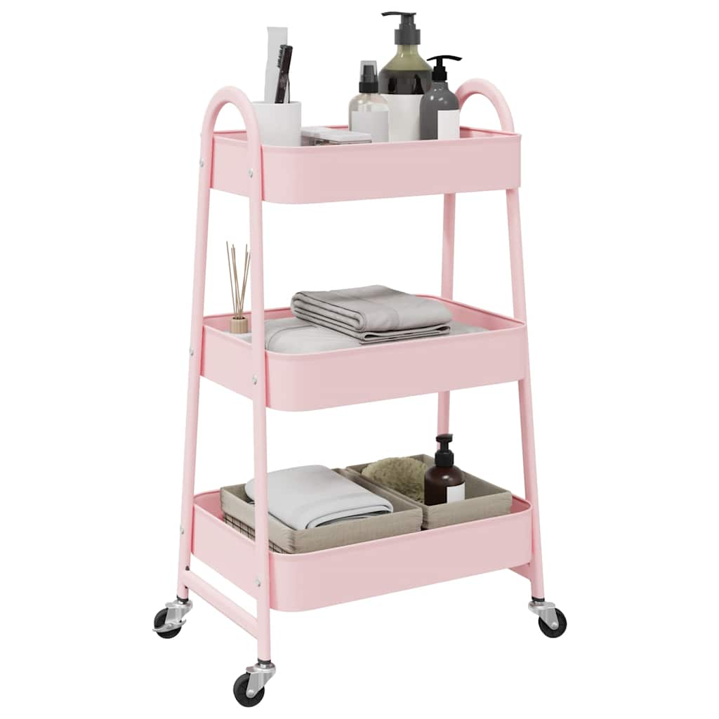 Vidaxl opbergtrolley 3-laags 42x41,5x77 cm staal roze