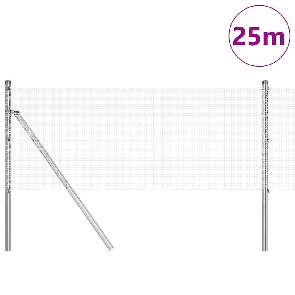 Vidaxl afrasteringspaal zilver 25 x 0,4 m (12 x 12 mm gaas) staal