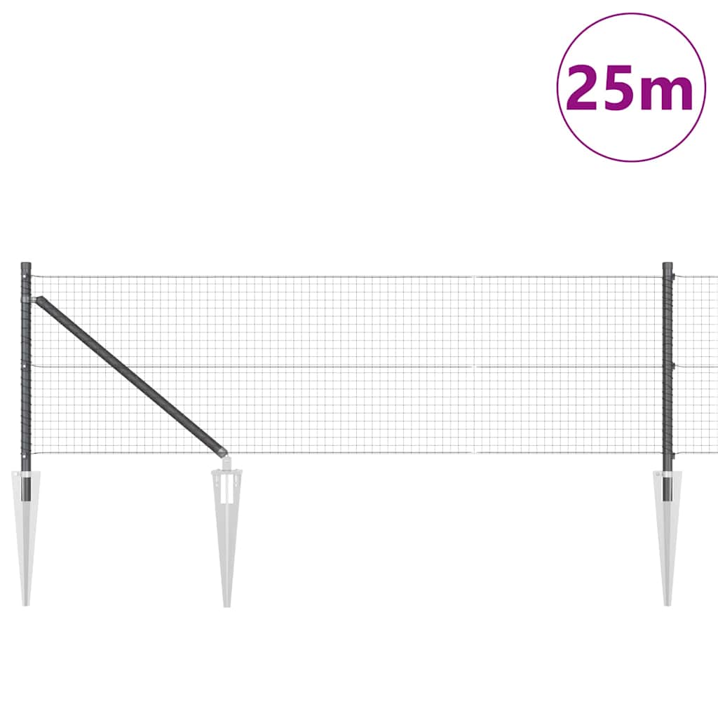 Vidaxl afrasteringspaal grijs 25 x 0,5 m (25 x 25 mm gaas) staal