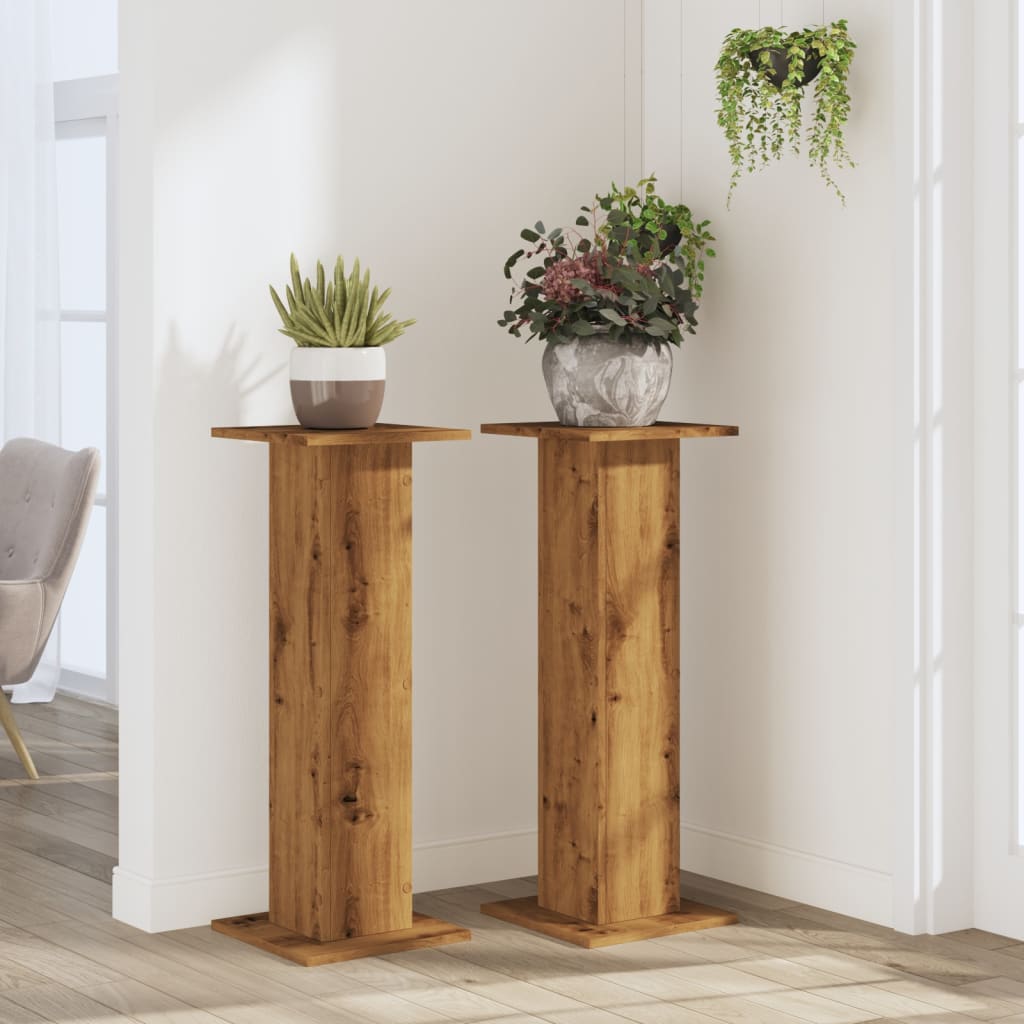 Vidaxl plantenstandaards 2 st 30x30x80 cm hout artisanaal eiken