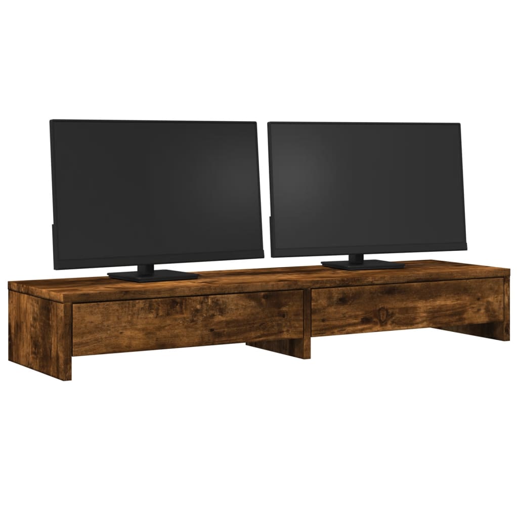 VidaXL Monitorstandaard met lades 100x27x15 cm hout gerookt eikenkleur