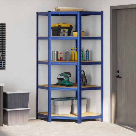 Vidaxl hoekrek 5-laags staal en bewerkt hout blauw