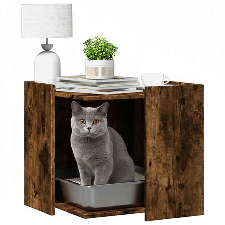 Vidaxl kattenbakkast 53x53x51 cm bewerkt hout gerookt eikenkleurig