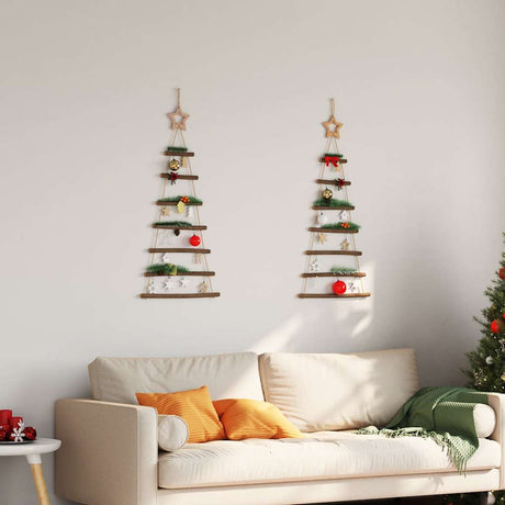 Vidaxl hangende kerstbomen met topsterren 2 st 42x90 cm natuurlijke tak