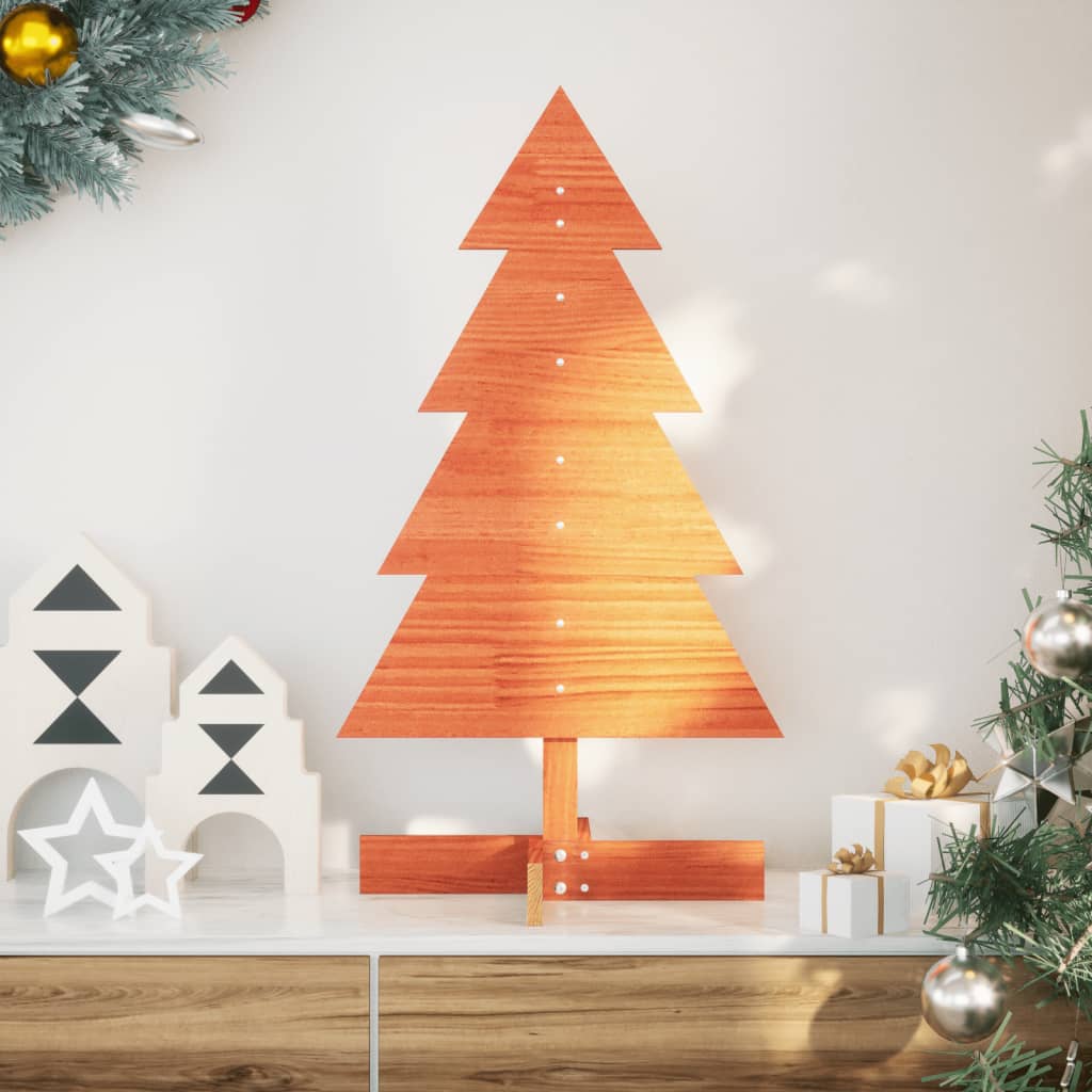 Vidaxl kerstdecoratie kerstboom 80 cm massief grenenhout wasbruin