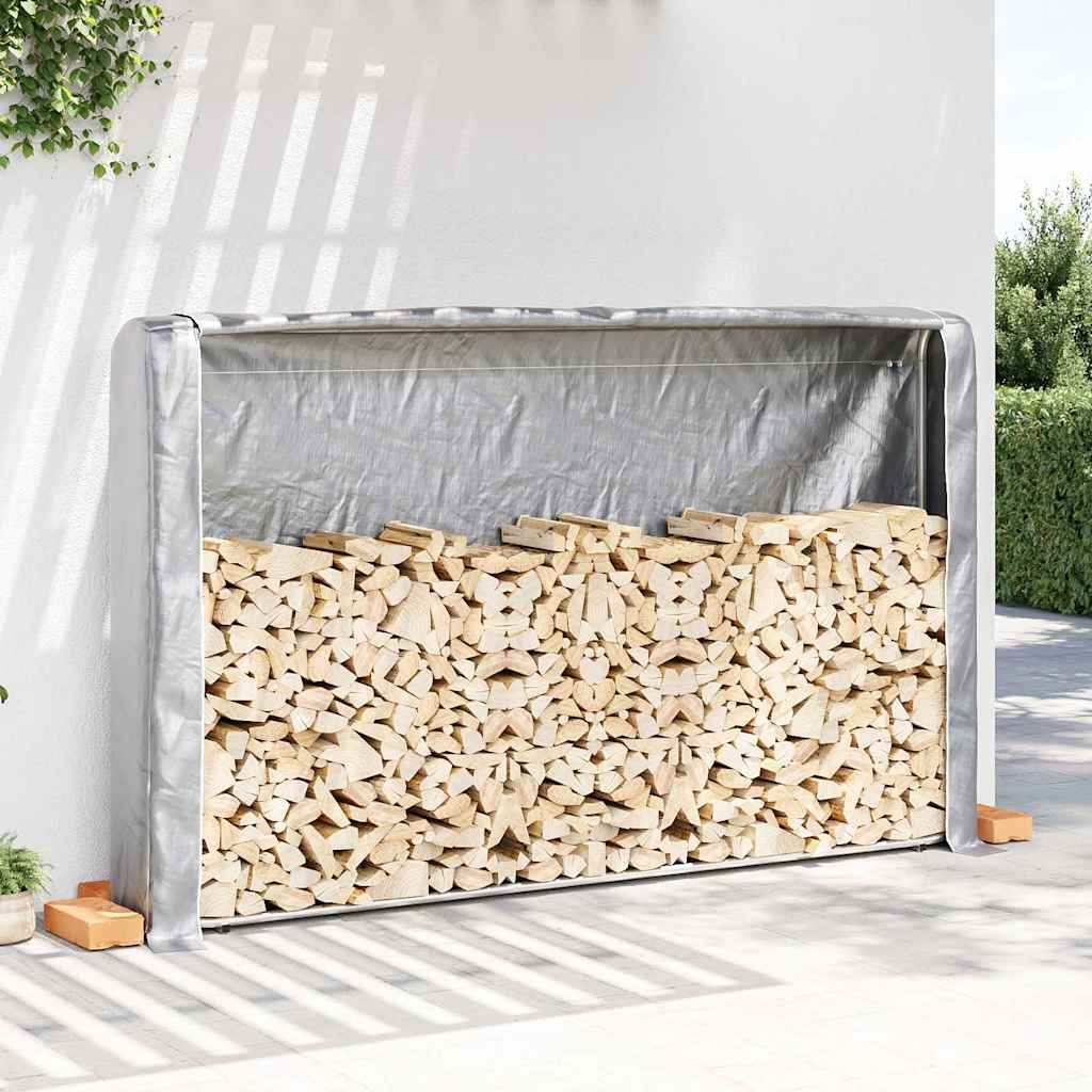 Vidaxl haardhoutrek met regenhoes 250x25x150 cm gegalvaniseerd staal
