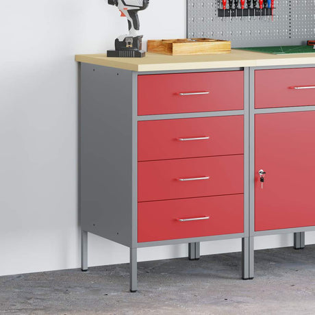 Vidaxl werkbank rood en grijs 50 x 55 x 85 cm engineered hout en staal