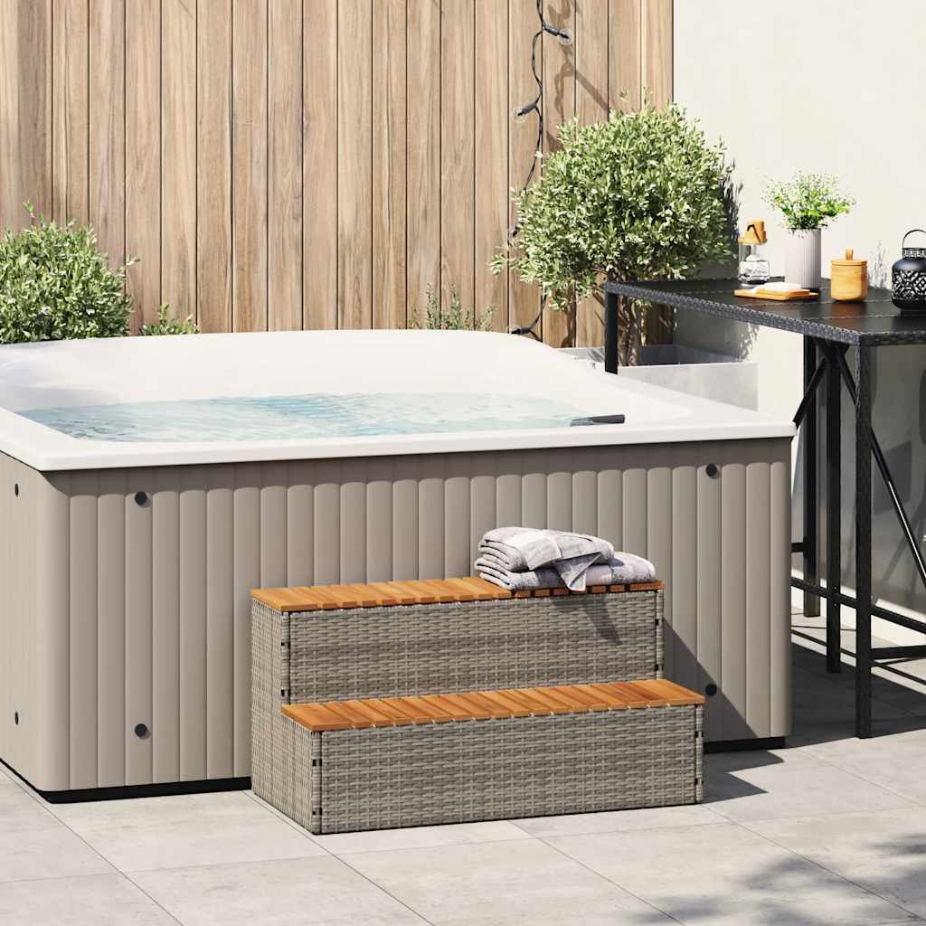 Vidaxl hottub-opstap 100x50x50,5 cm poly rattan massief acaciahout