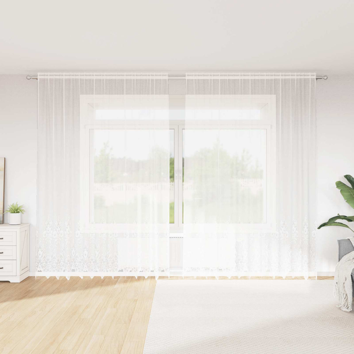 Vidaxl kantgordijn met gordijnen bloemen wit 280 x 300 cm polyester
