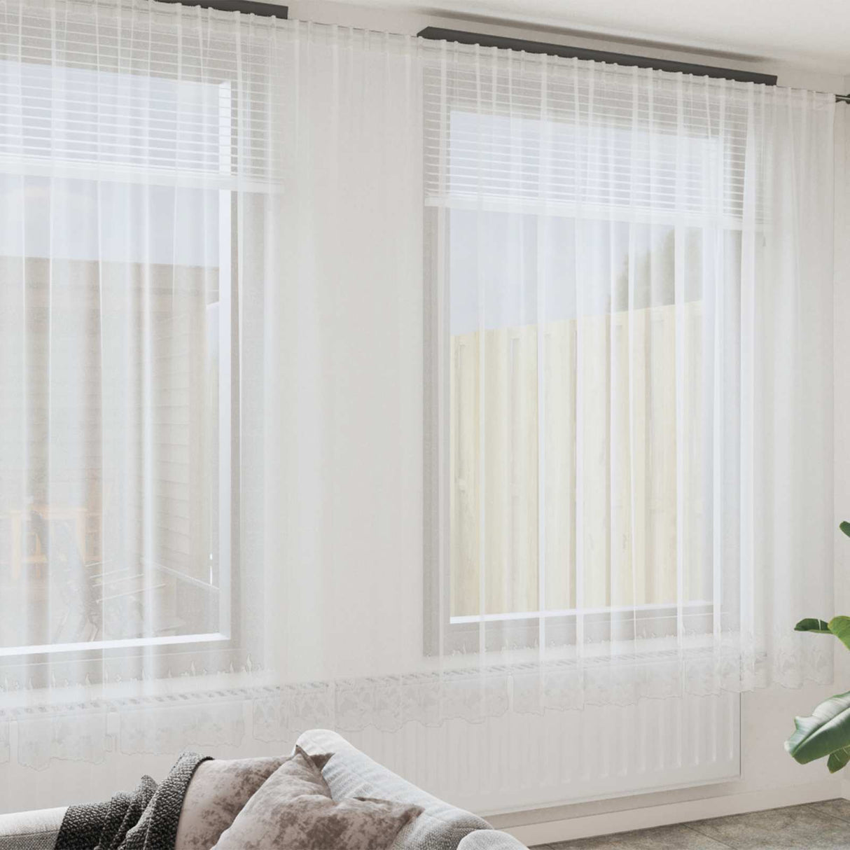 Vidaxl kantgordijn met gordijnen bloemen wit 260 x 1200 cm polyester