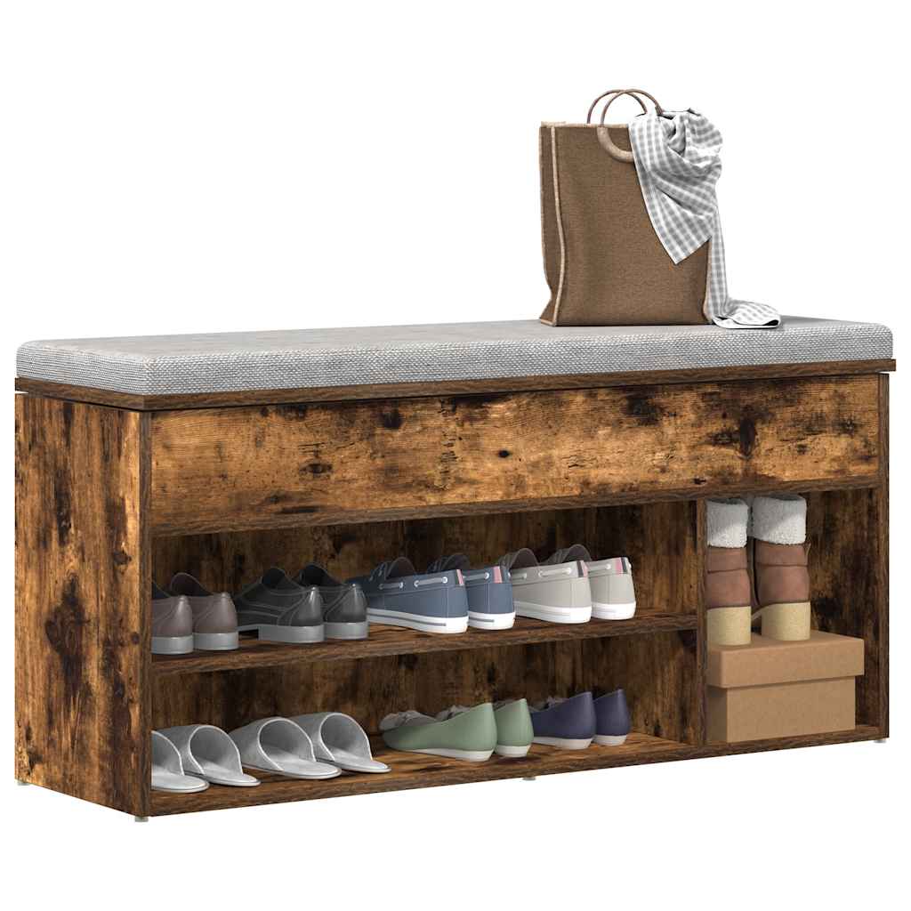 Vidaxl schoenenbank 102x30,5x45 cm bewerkt hout gerookt eikenkleurig