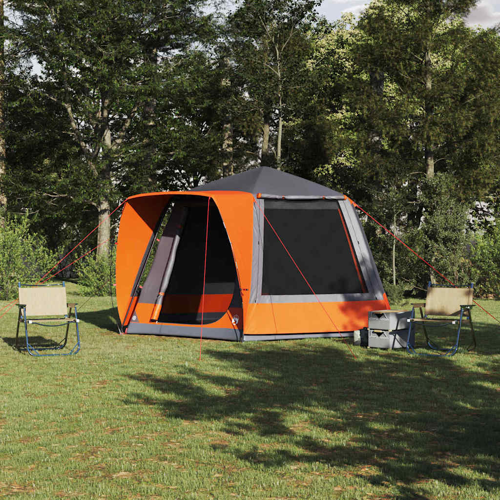 Vidaxl camping tent grijs en oranje 420 x 420 x 227 cm polyester