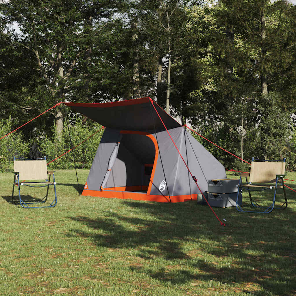 Vidaxl camping tent met dak grijs en oranje 282 x 225 x 154 cm taft