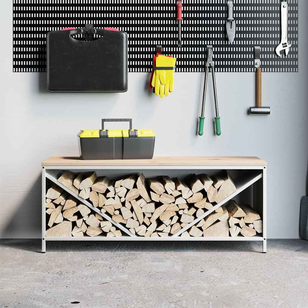 Vidaxl brandhoutrek met houten blad 100,5x35,5x40 cm wit