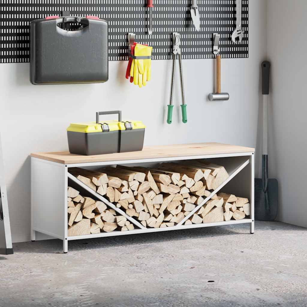 Vidaxl brandhoutrek met houten blad 100,5x35,5x40 cm wit