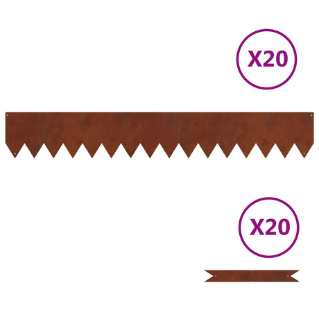 Vidaxl tuinrand 20 pcs bruin 100 x 0.05 x 20 cm cortenstaal