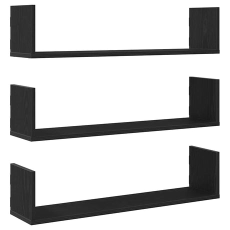 Vidaxl wandplanken 3 stuks zwart eiken 80x18x18 cm bewerkt hout