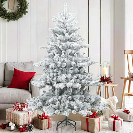Vidaxl kunst kerstboom met geveerde takken, sneeuw bedekt wit 150 cm