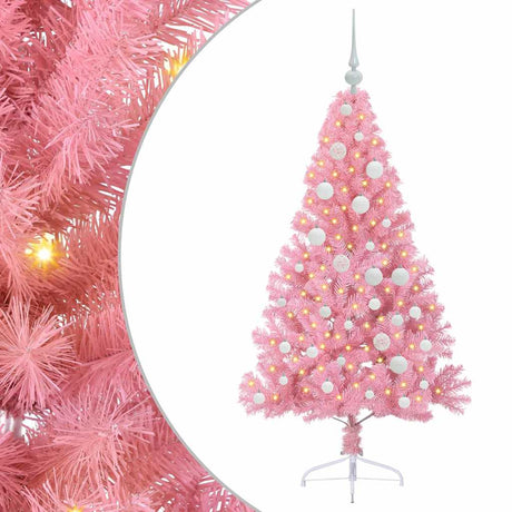 Vidaxl kunstmatig voorverlicht kerstboom met 150 led roze 120 cm pvc