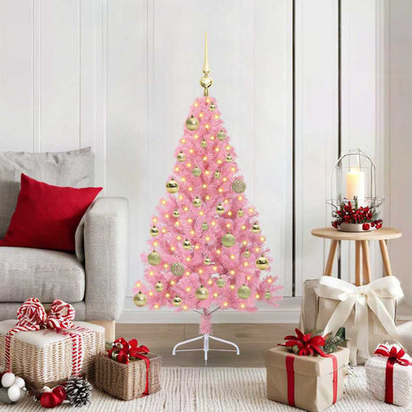 Vidaxl kunstmatig voorverlicht kerstboom met 150 led roze 120 cm pvc