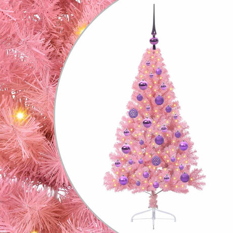 Vidaxl kunstmatig voorverlicht kerstboom met 150 led roze 120 cm pvc