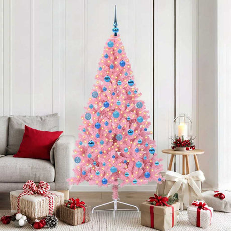 Vidaxl kunstmatig voorverlicht kerstboom met 300 led roze 180 cm pvc