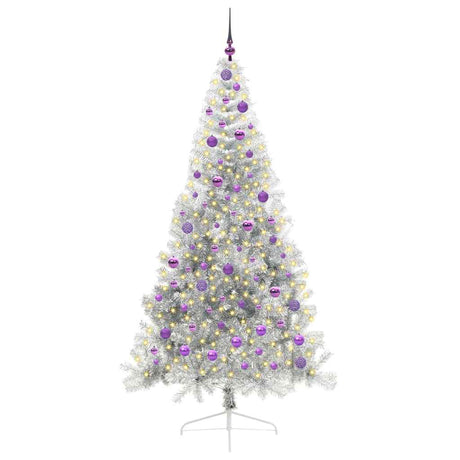 Vidaxl kunstmatig voorverlicht kerstboom met 300 led zilver 210 cm pet